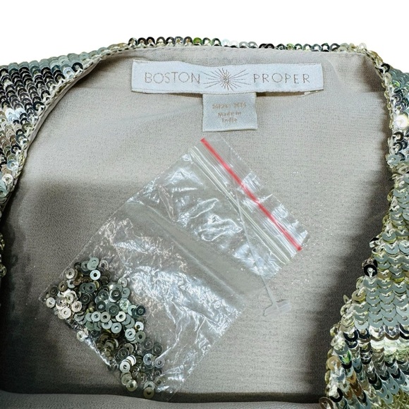 Boston Proper Sequin Top Swifty Open Shoulder  Size XS Gold Champagne Party - Picture 8 of 12